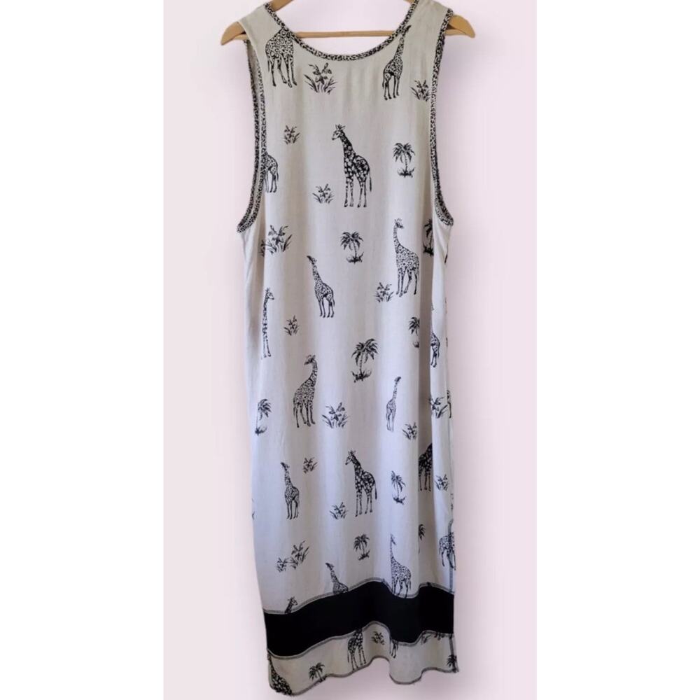 Vintage NINA PICCALINO Linen Blend Maxi Giraffe Print Sleeveless Dress Size 12 - Picture 3 of 10